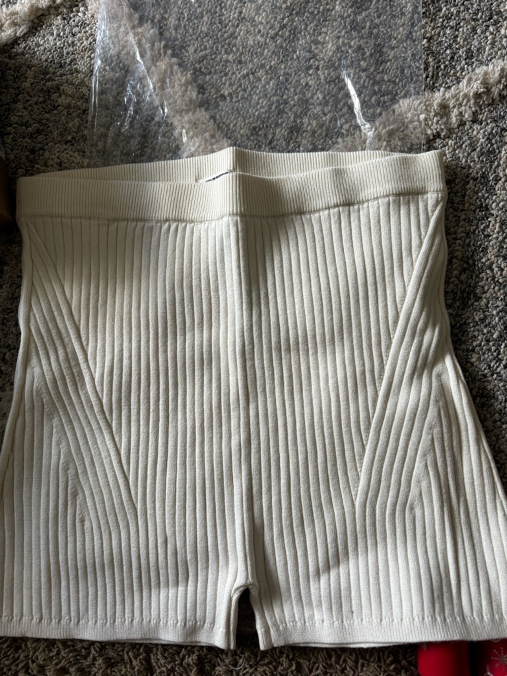 PINK Victoria's Secret Cream Ribbed High-Waist Knit Shorts